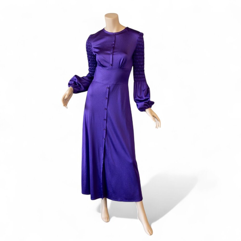 VINTAGE 70s FRANCES FORD PURPLE Maxi Dress * Made in England * Medium